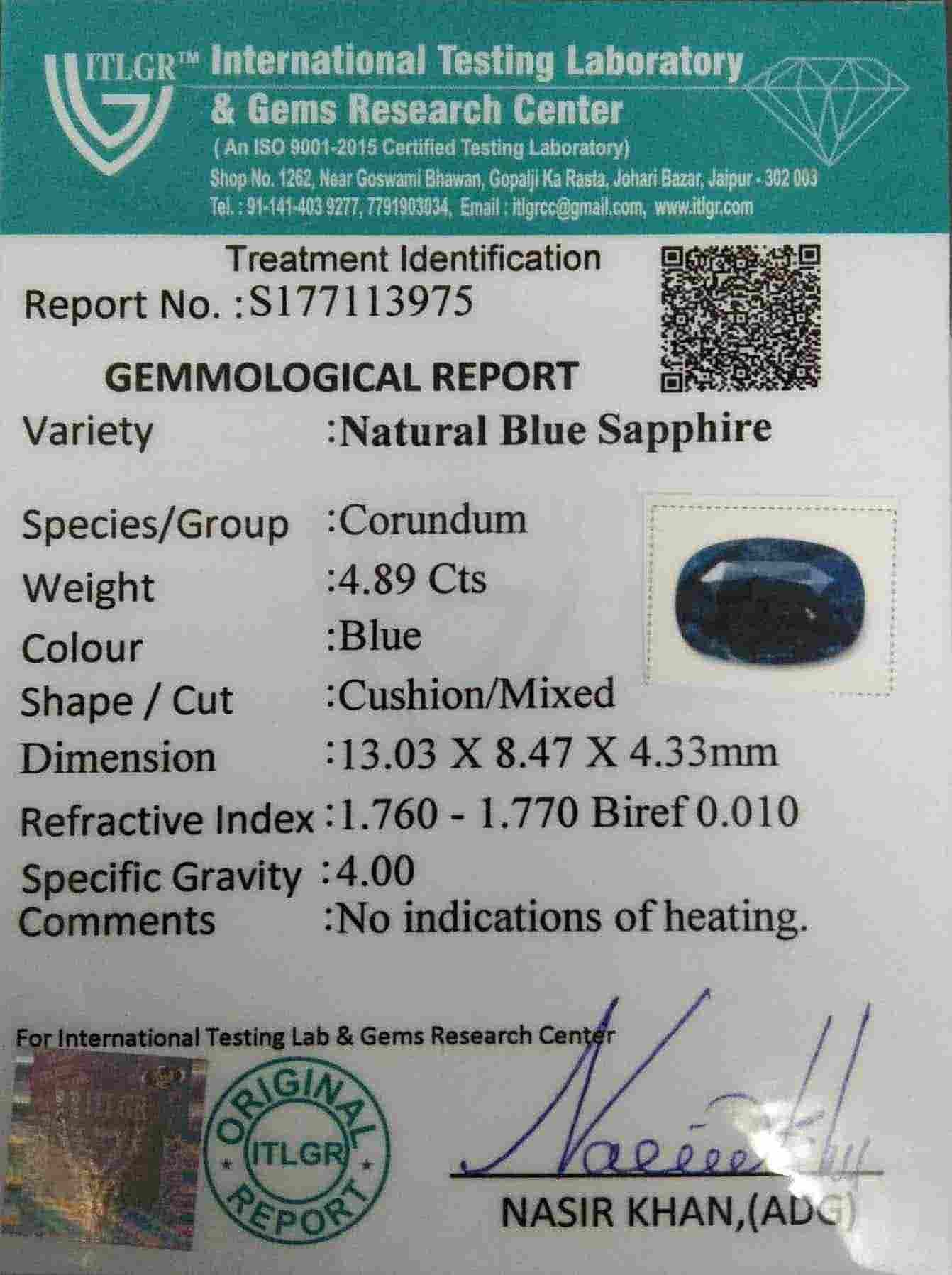 Blue Sapphire - 4.89 Carat