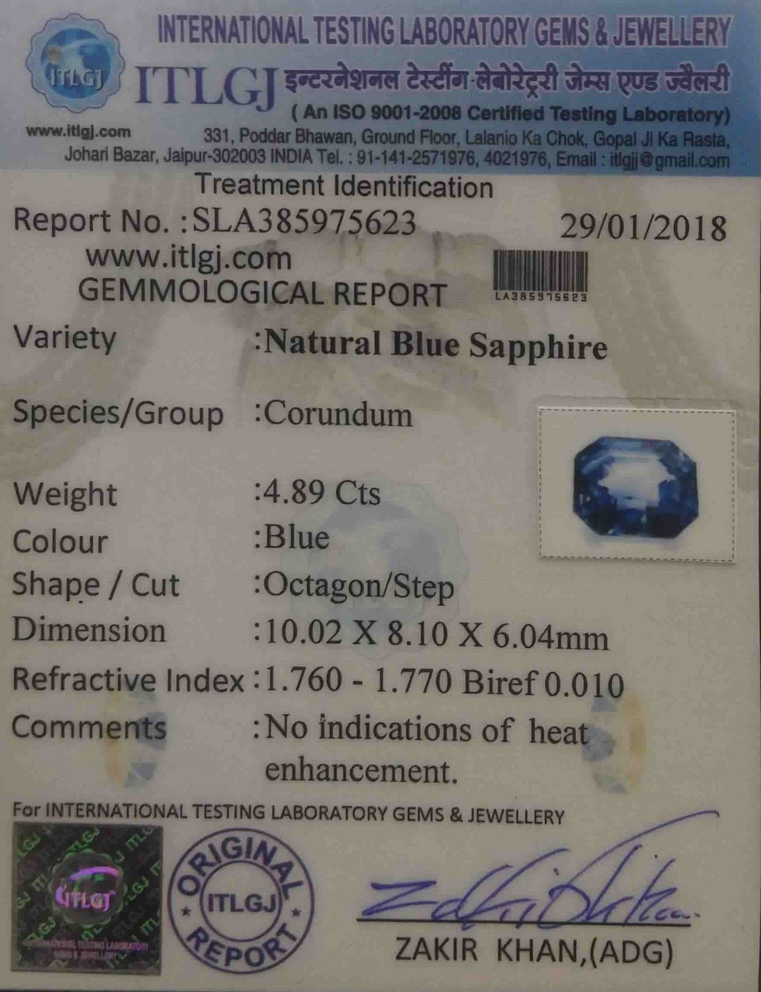 Blue Sapphire - 4.89 Carat