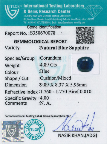 Blue Sapphire - 4.89 Carat