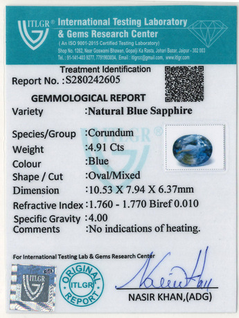 Blue Sapphire - 4.91 Carat