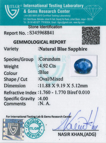 Blue Sapphire - 4.92 Carat