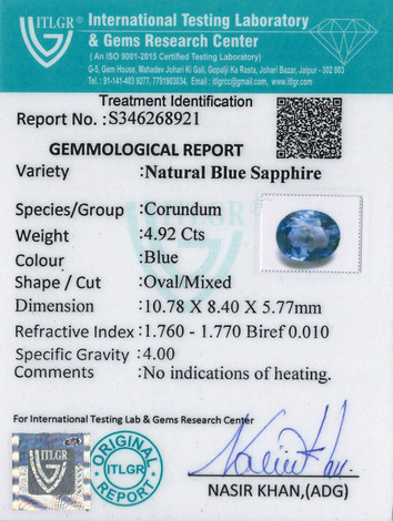 Blue Sapphire - 4.92 Carat