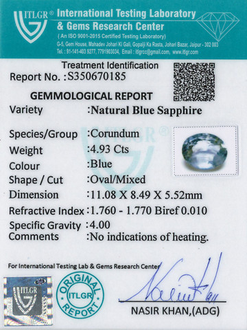Blue Sapphire - 4.93 Carat
