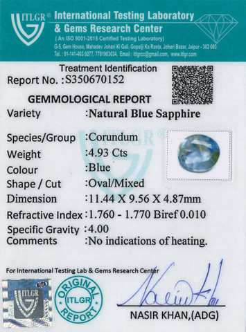 Blue Sapphire - 4.93 Carat