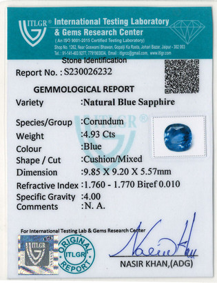 Blue Sapphire - 4.93 Carat