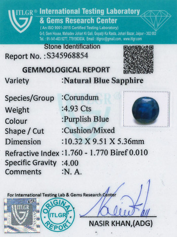Blue Sapphire - 4.93 Carat