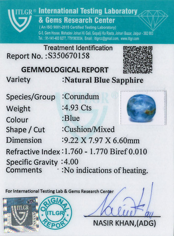 Blue Sapphire - 4.93 Carat