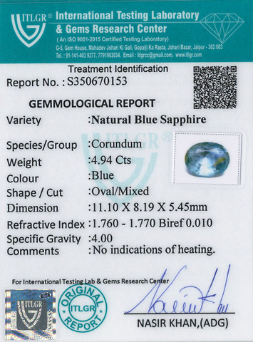 Blue Sapphire - 4.94 Carat