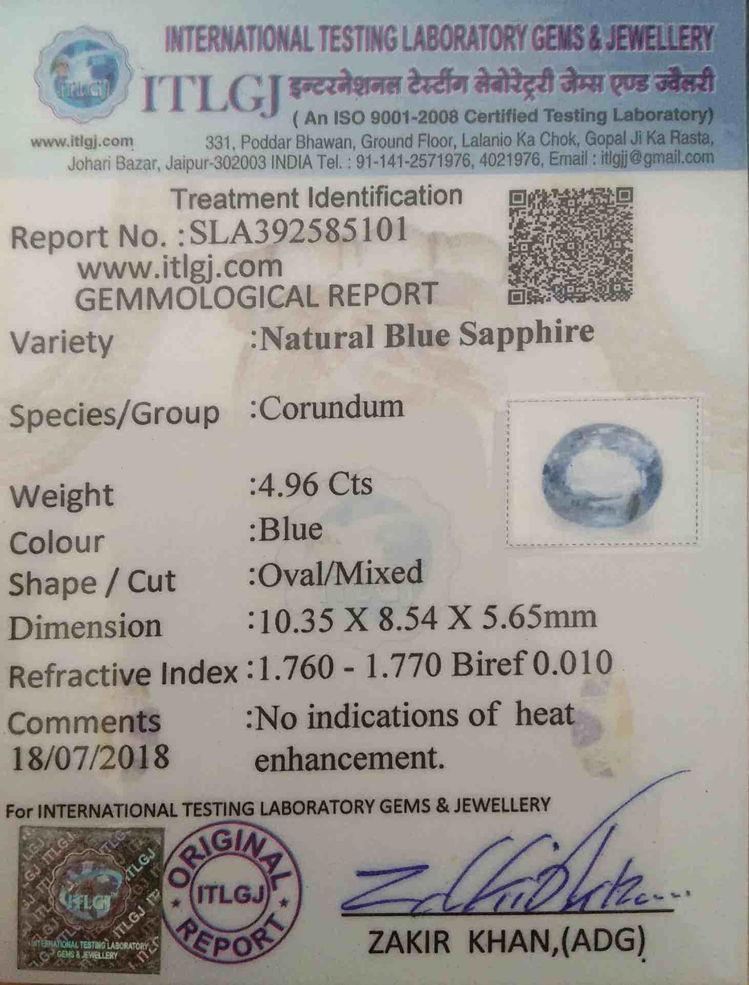 Blue Sapphire - 4.96 Carat