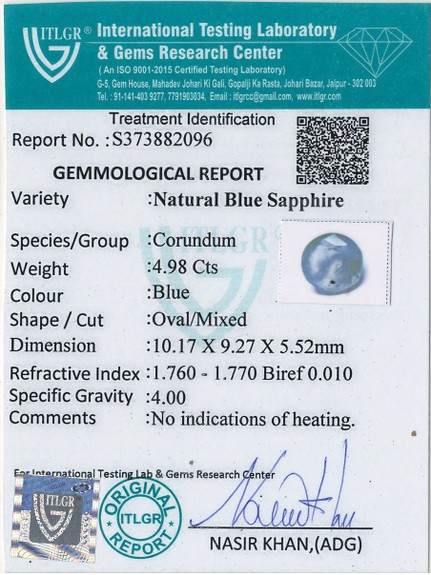 Blue Sapphire - 4.98 Carat