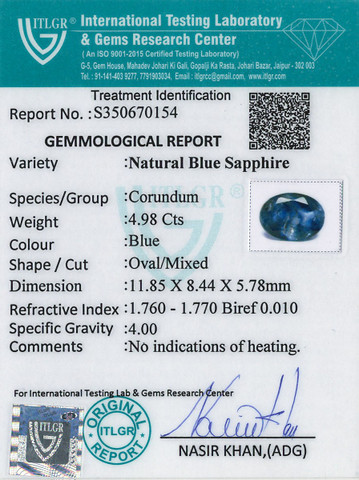 Blue Sapphire - 4.98 Carat