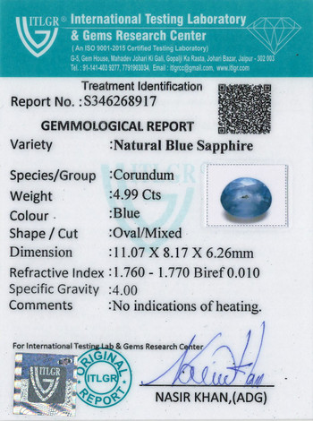 Blue Sapphire - 4.99 Carat
