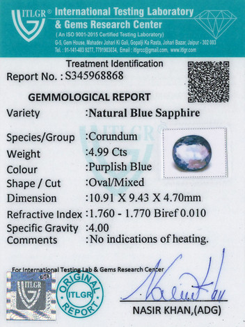 Blue Sapphire - 4.99 Carat
