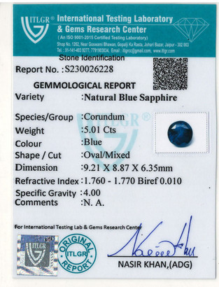 Blue Sapphire - 5.01 Carat