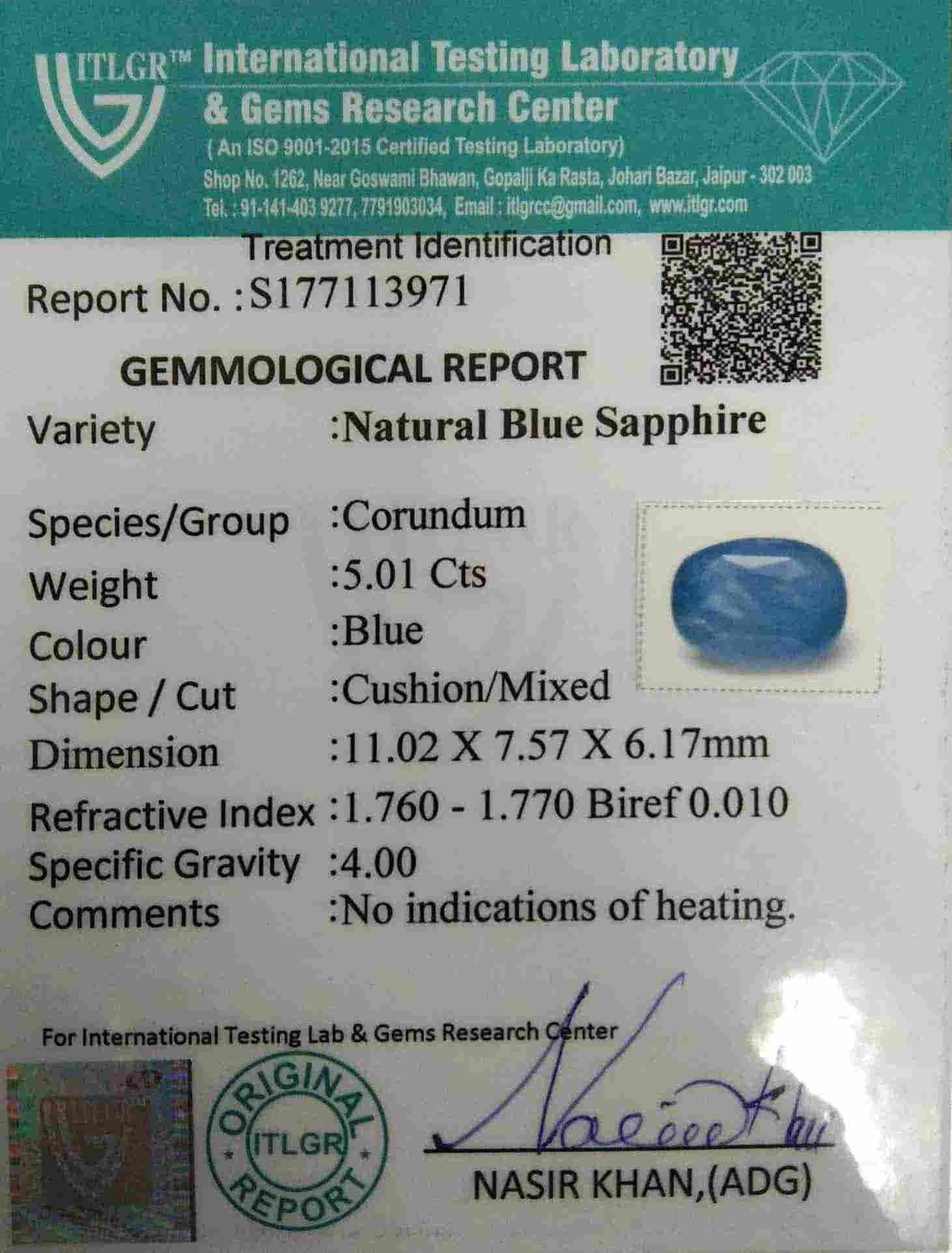 Blue Sapphire - 5.01 Carat