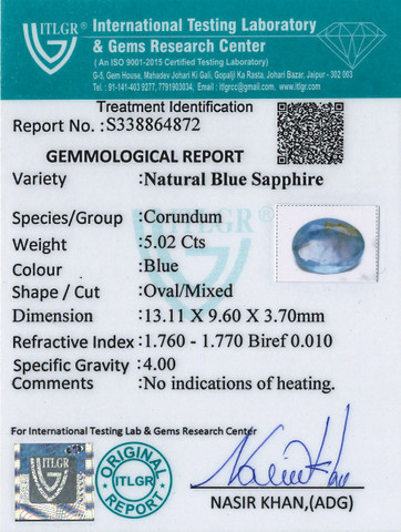 Blue Sapphire - 5.02 Carat