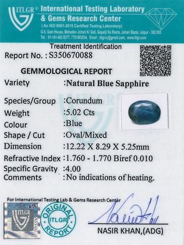 Blue Sapphire - 5.02 Carat