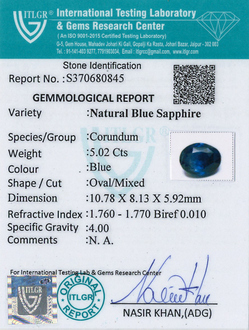 Blue Sapphire - 5.02 Carat