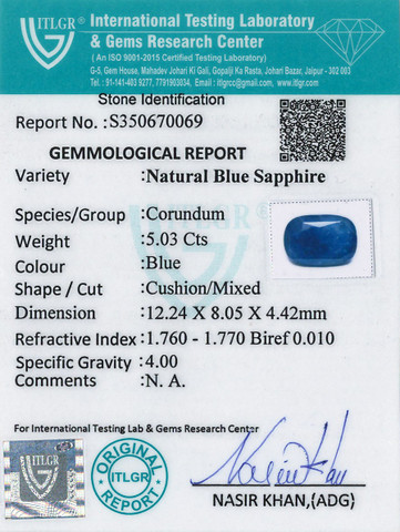Blue Sapphire - 5.03 Carat