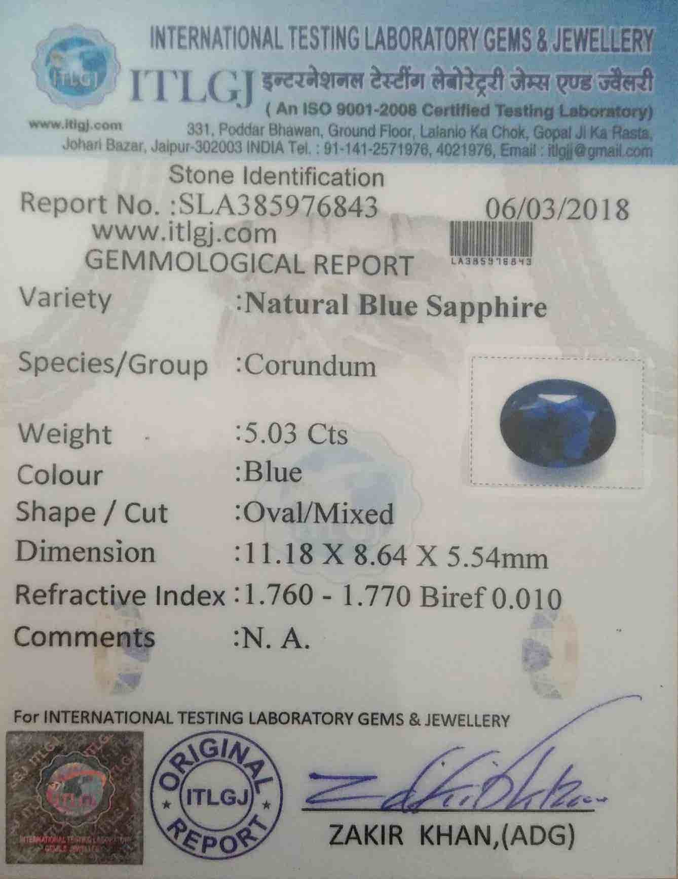Blue Sapphire - 5.03 Carat
