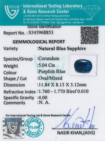 Blue Sapphire - 5.04 Carat
