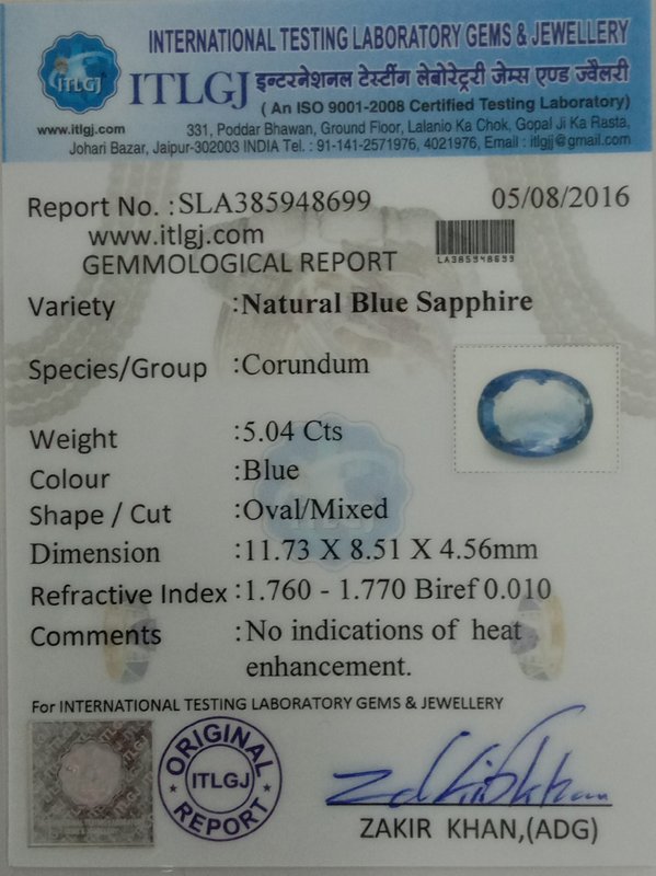 Blue Sapphire - 5.04 Carat
