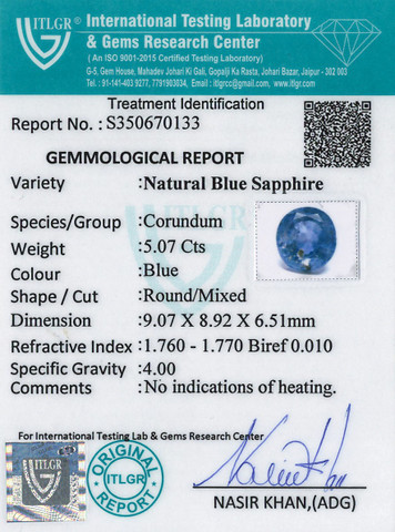 Blue Sapphire - 5.07 Carat
