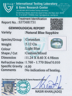 Blue Sapphire - 5.12 Carat