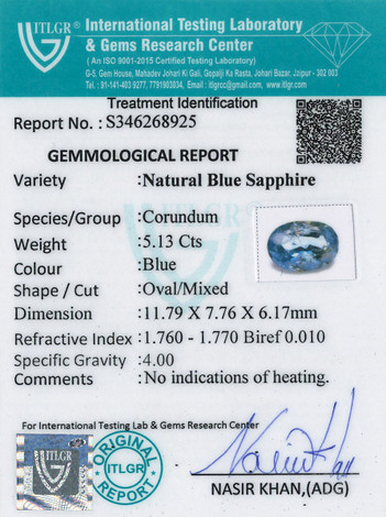 Blue Sapphire - 5.13 Carat