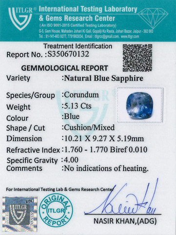 Blue Sapphire - 5.13 Carat