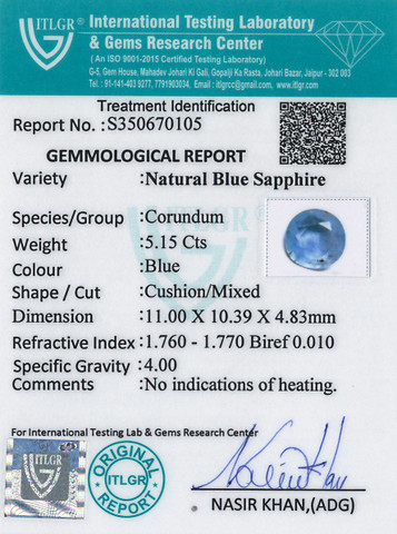 Blue Sapphire - 5.15 Carat