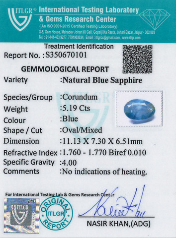 Blue Sapphire - 5.19 Carat