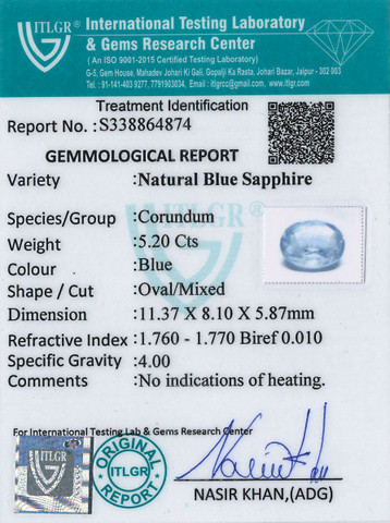 Blue Sapphire - 5.2 Carat