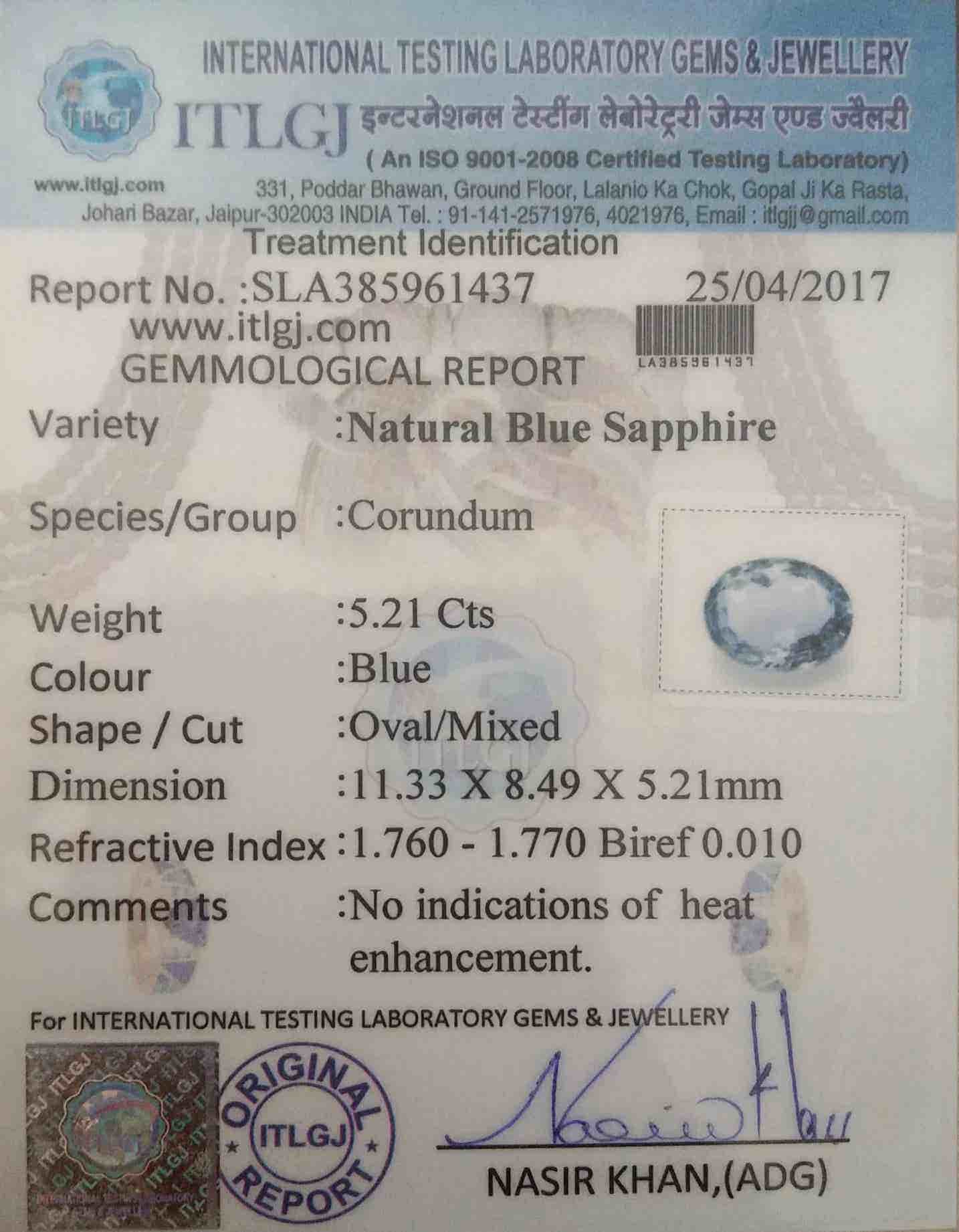 Blue Sapphire - 5.21 Carat