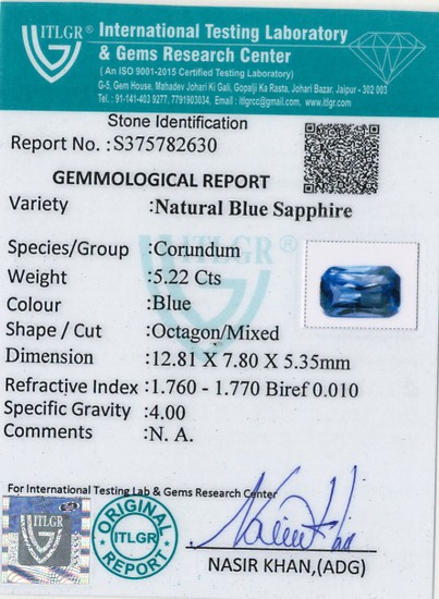 Blue Sapphire - 5.22 Carat