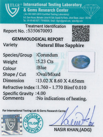 Blue Sapphire - 5.23 Carat