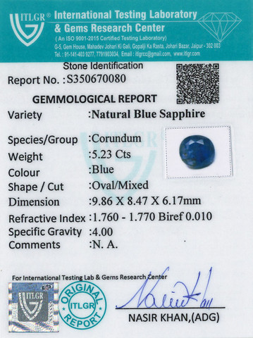Blue Sapphire - 5.23 Carat
