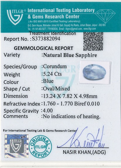 Blue Sapphire - 5.24 Carat