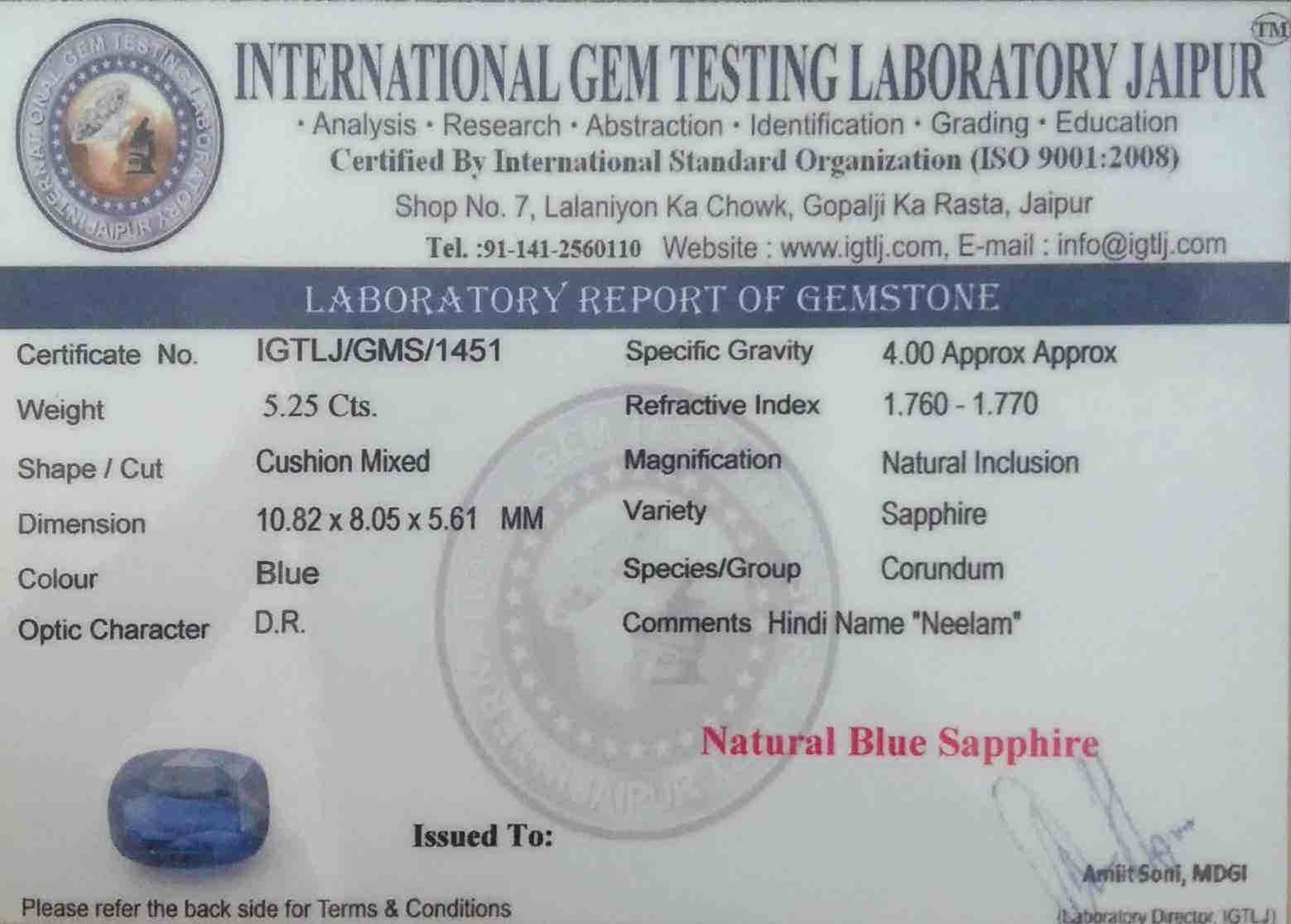 Blue Sapphire - 5.25 Carat