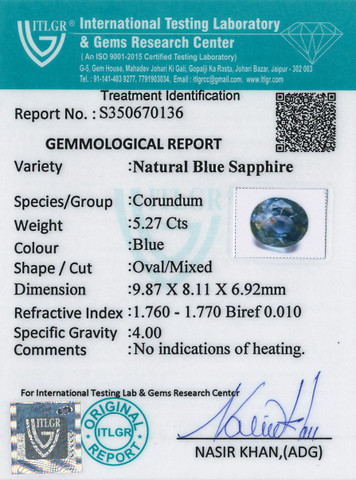 Blue Sapphire - 5.27 Carat