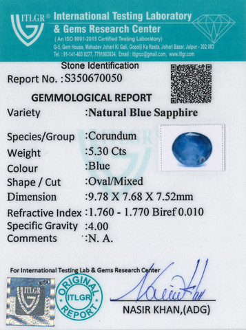 Blue Sapphire - 5.3 Carat