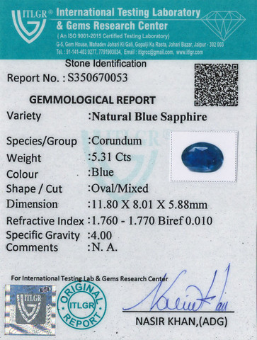 Blue Sapphire - 5.31 Carat
