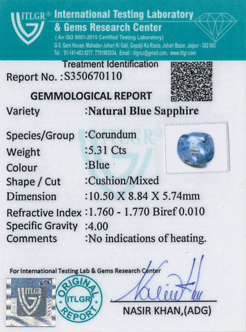 Blue Sapphire - 5.31 Carat