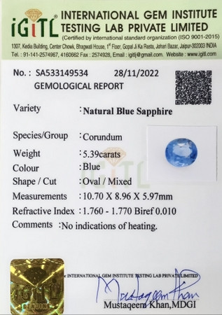 Blue Sapphire - 5.39 Carat