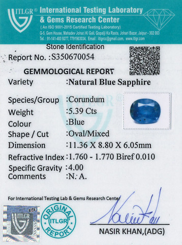 Blue Sapphire - 5.39 Carat