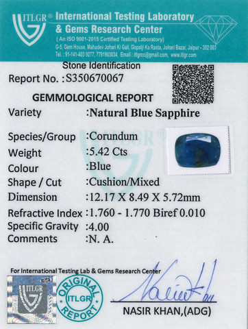 Blue Sapphire - 5.42 Carat
