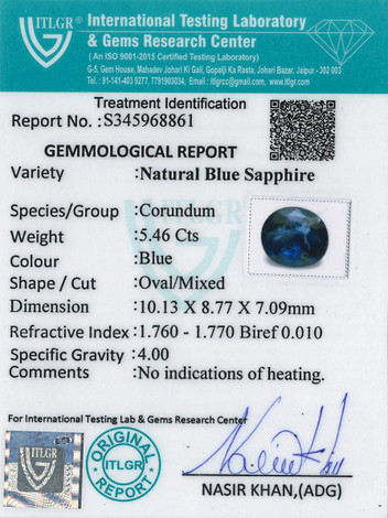 Blue Sapphire - 5.46 Carat