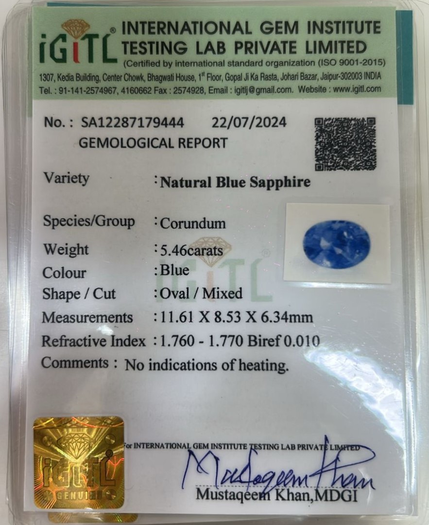 Blue Sapphire - 5.46 Carat