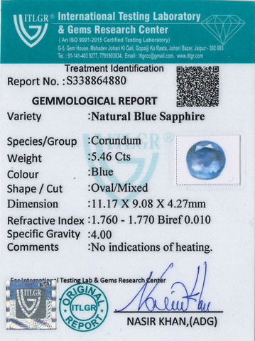 Blue Sapphire - 5.46 Carat