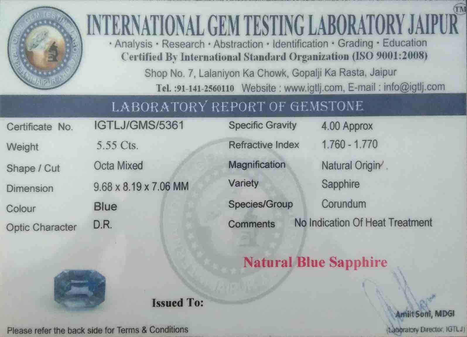 Blue Sapphire - 5.55 Carat